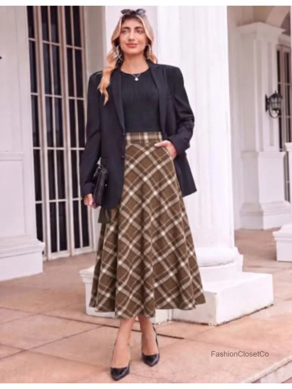 Zeagoo Plaid Skirts for Women Elastic Waist Aline Tartan Skirt with Pockets
